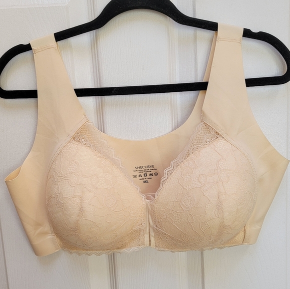 Shecurve Women's Wireless Shaping Cream Lace Front Bra Pluz Size 4X - Picture 1 of 5
